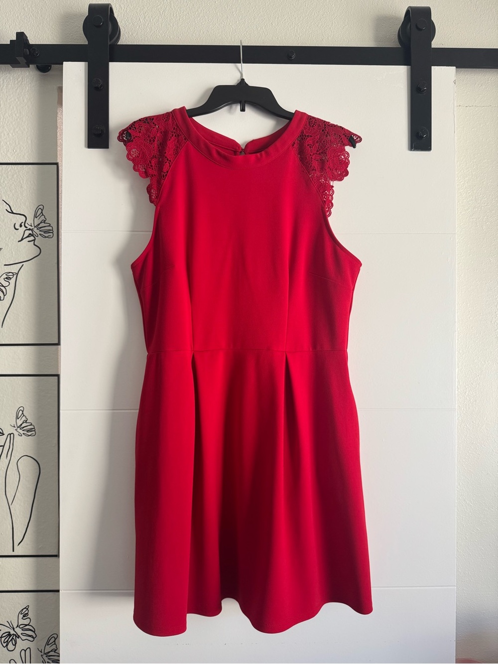 Speechless Red Lace Cap-Sleeve Fit-and-Flare Dress